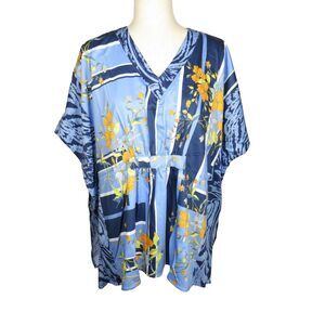 C Wonder Christian Siriano Blue Garden Floral Dolman Flowy Scarf Blouse XS-Small